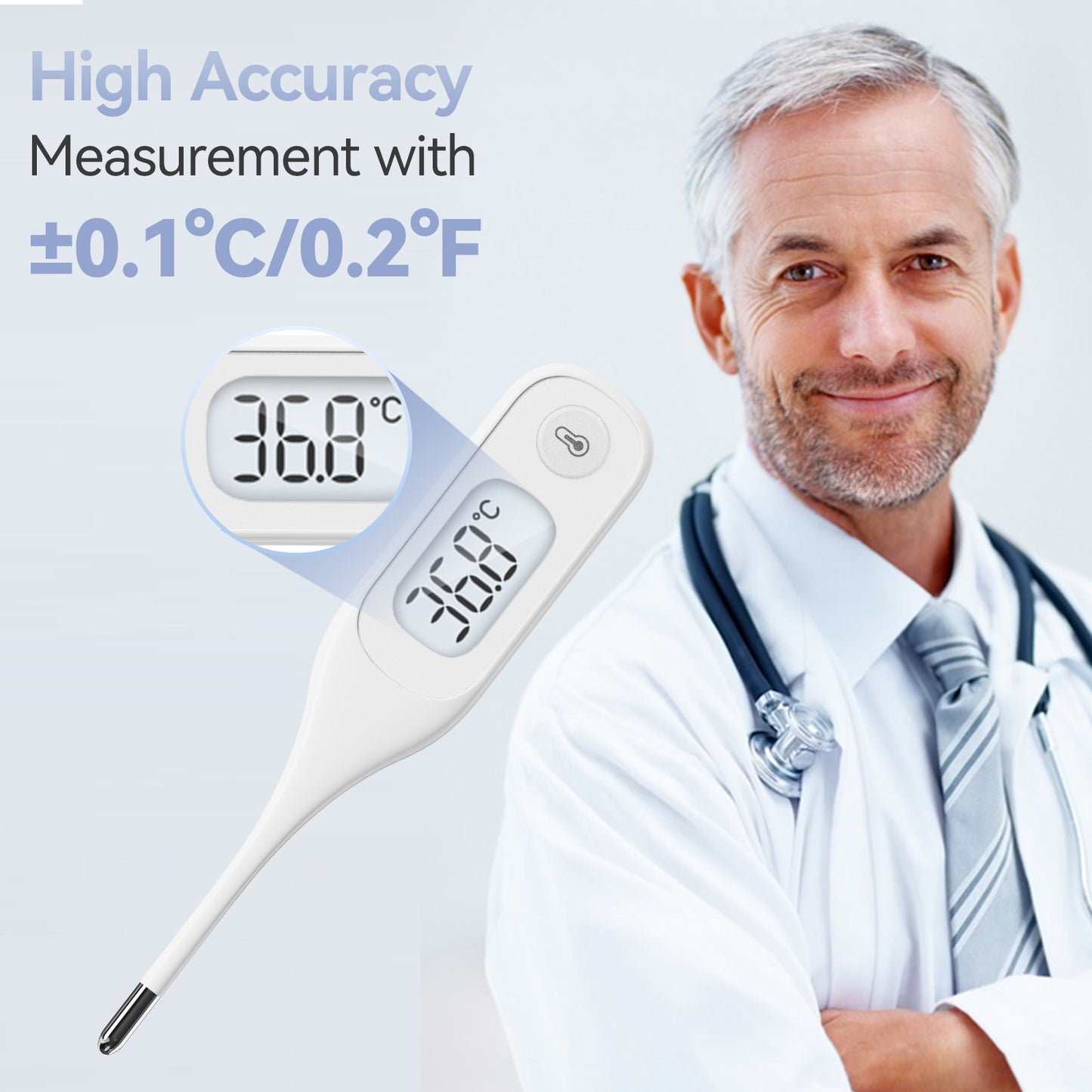 Berrcom Digital Thermometer for Adults and Kids, Medical Oral Thermometer for Fever 10 Second Reading Rectum Armpit Thermometer with Fever Alarm