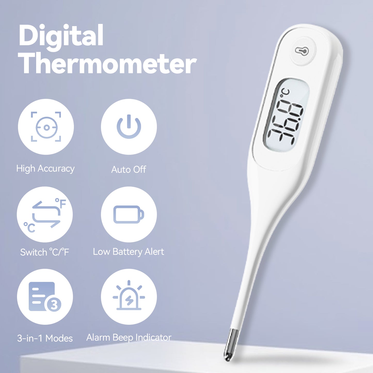 Berrcom Digital Thermometer for Adults and Kids, Medical Oral Thermometer for Fever 10 Second Reading Rectum Armpit Thermometer with Fever Alarm